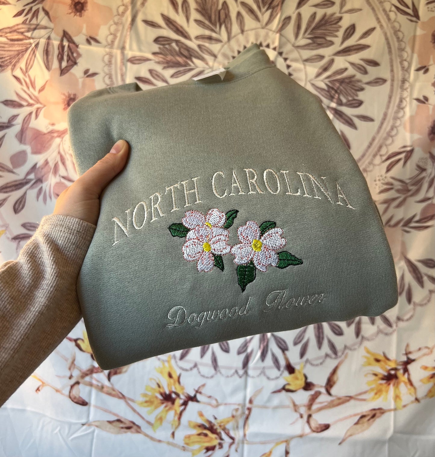 North Carolina State Flower Embroidered Crewneck