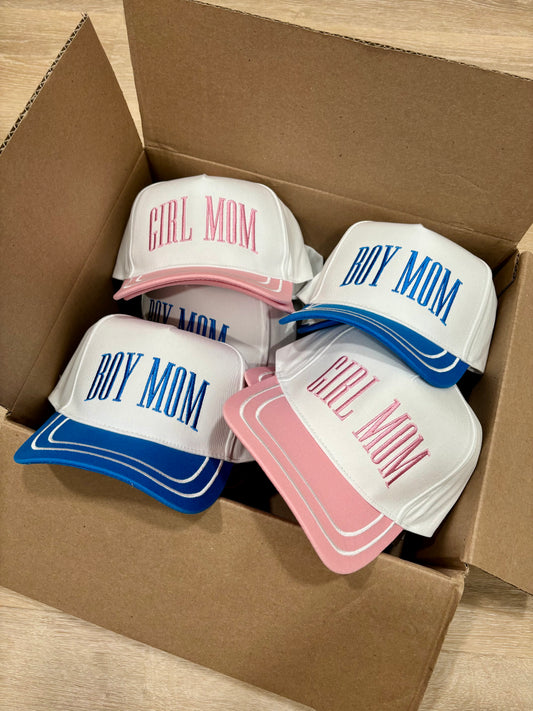 BOY MOM Embroidered Double Stitch Two Tone Trucker Hat