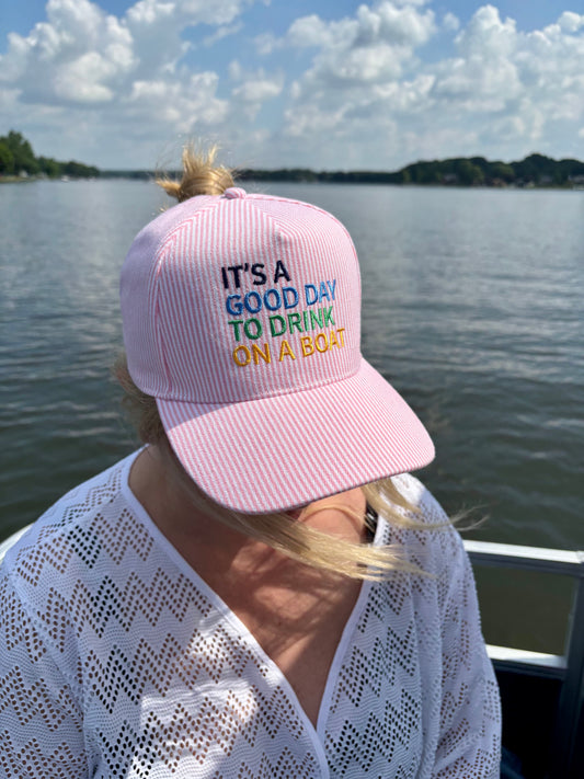 IT'S A GOOD DAY TO DRINK ON A BOAT Embroidered Trucker Hat