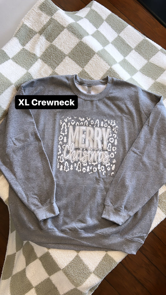 XL- Grey Merry Cheetah Crewneck