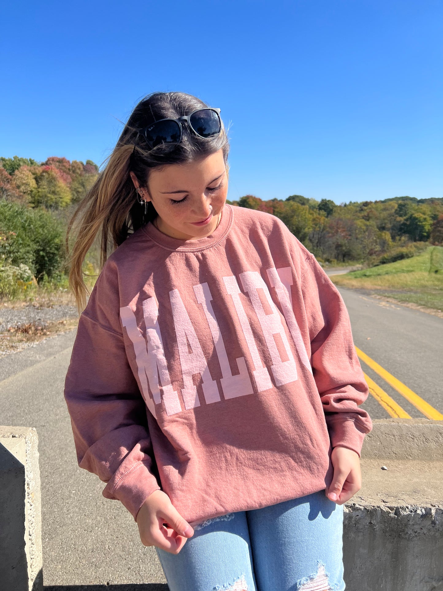 Pink Malibu Graphic Crewneck Sweatshirt