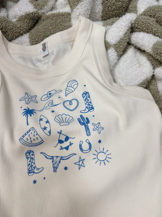 Beachy Doodle Ribbed Tank