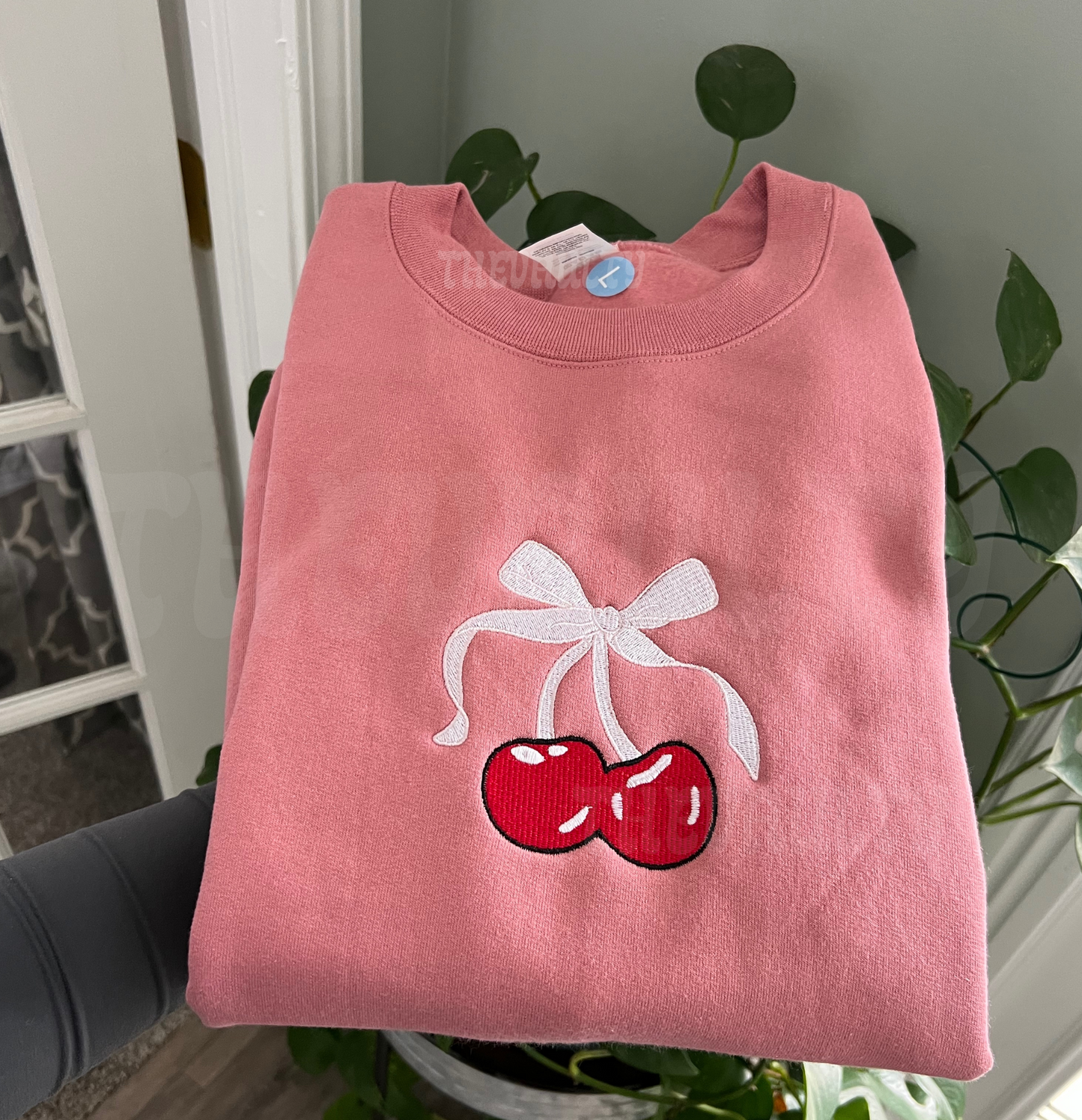 Embroidered Cherry Bow Crewneck Sweatshirt