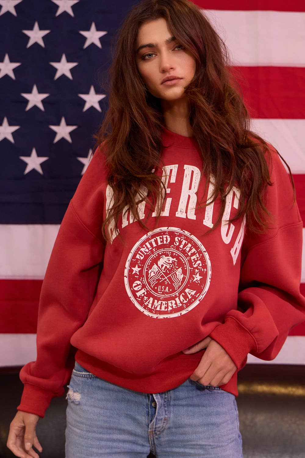 AMERICA Graphic Fleece Pullover Sweatshirt