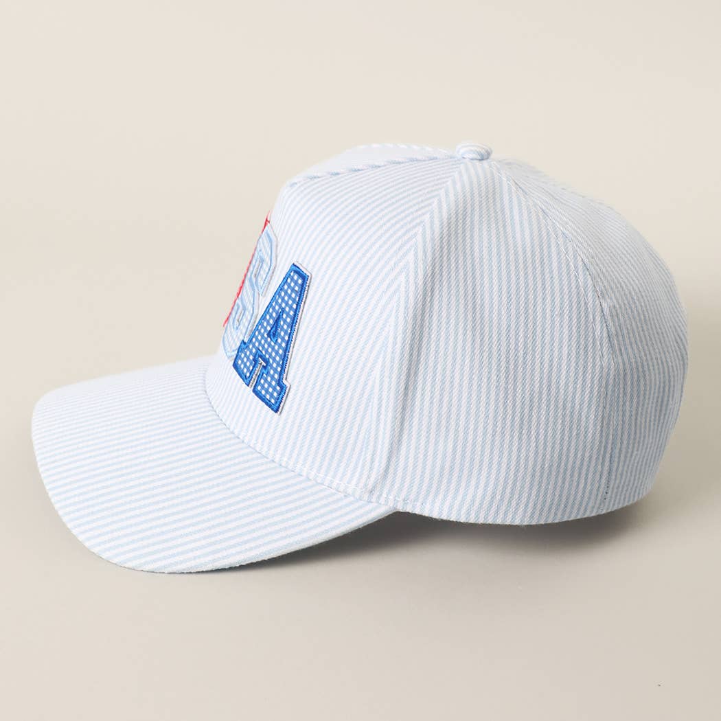 USA Patch Varsity-Style Striped Trucker Hat