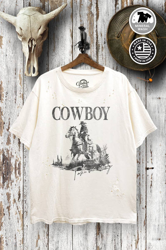 Cowboy Take Me Away Distressed Oversized Tee