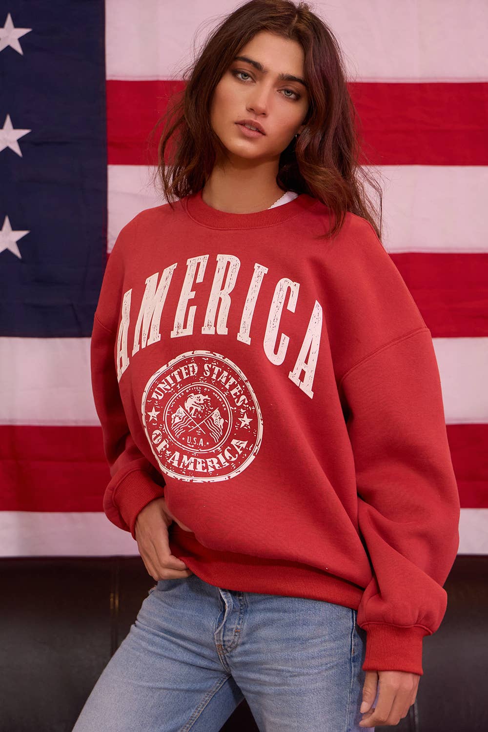 AMERICA Graphic Fleece Pullover Sweatshirt