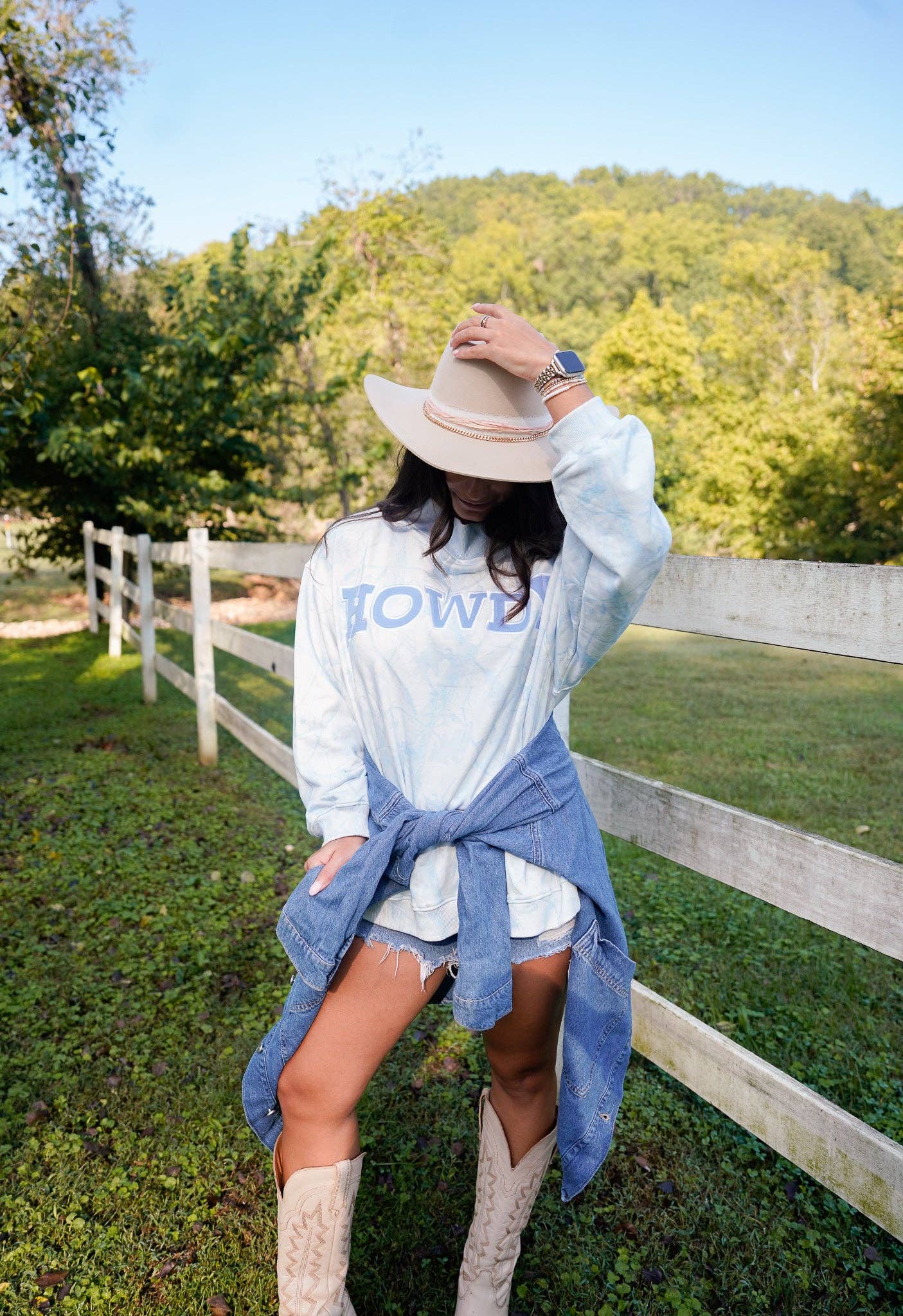 Howdy - Blue Camo Vintage Mock-Neck Sweatshirt