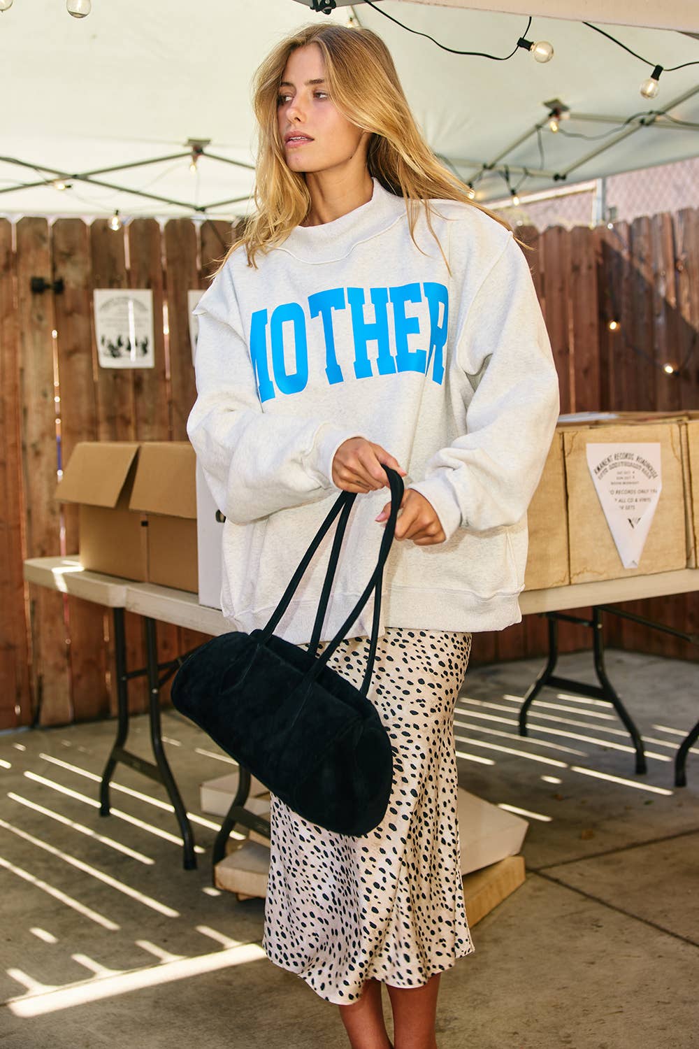 IT2594-MOTHER | 'MOTHER & COOL MOM' Reversible Sweatshirt: SKY BLUE / S/M