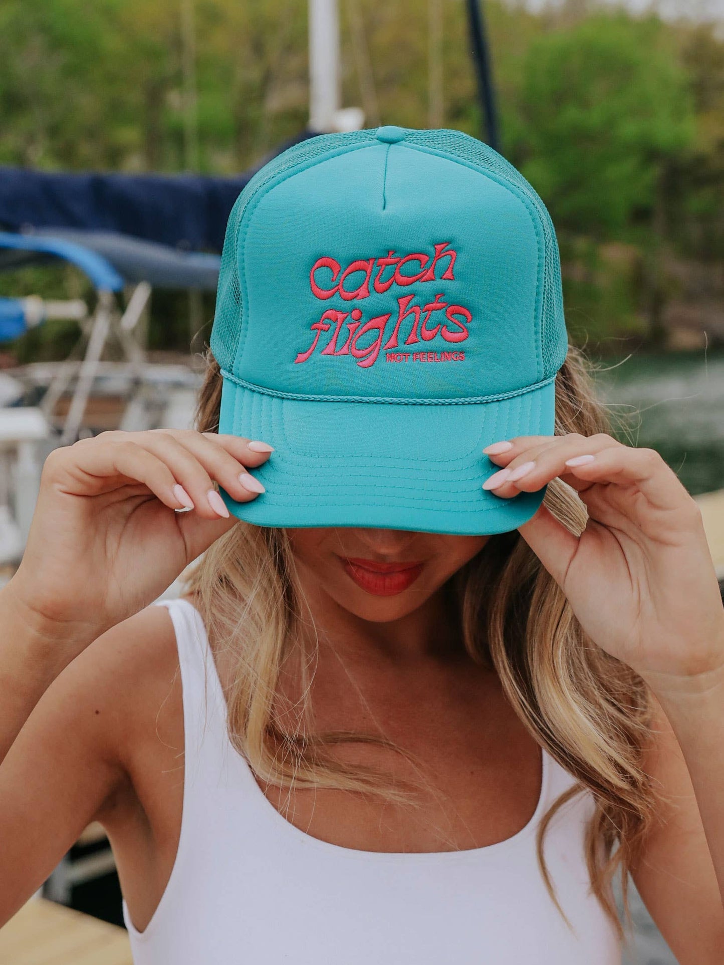 Catch Flights Teal Trucker Hat