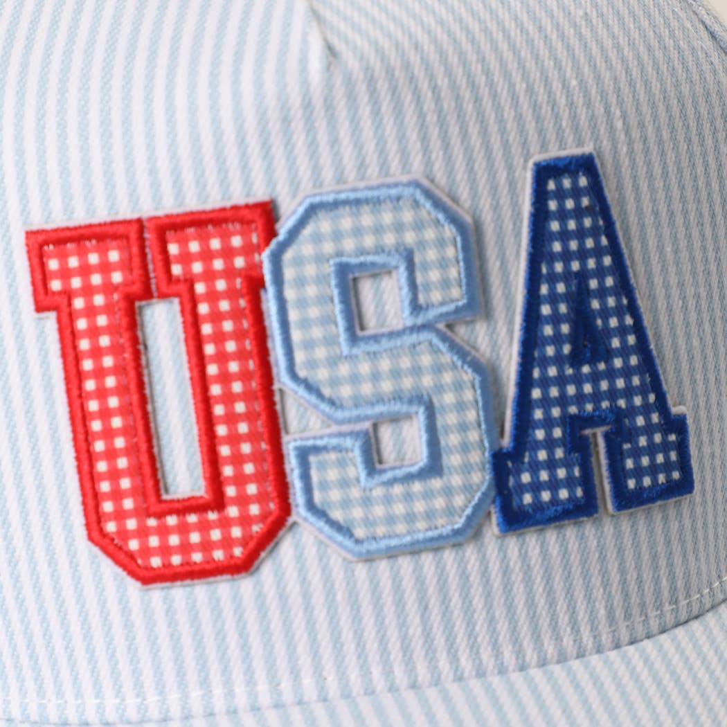 USA Patch Varsity-Style Striped Trucker Hat