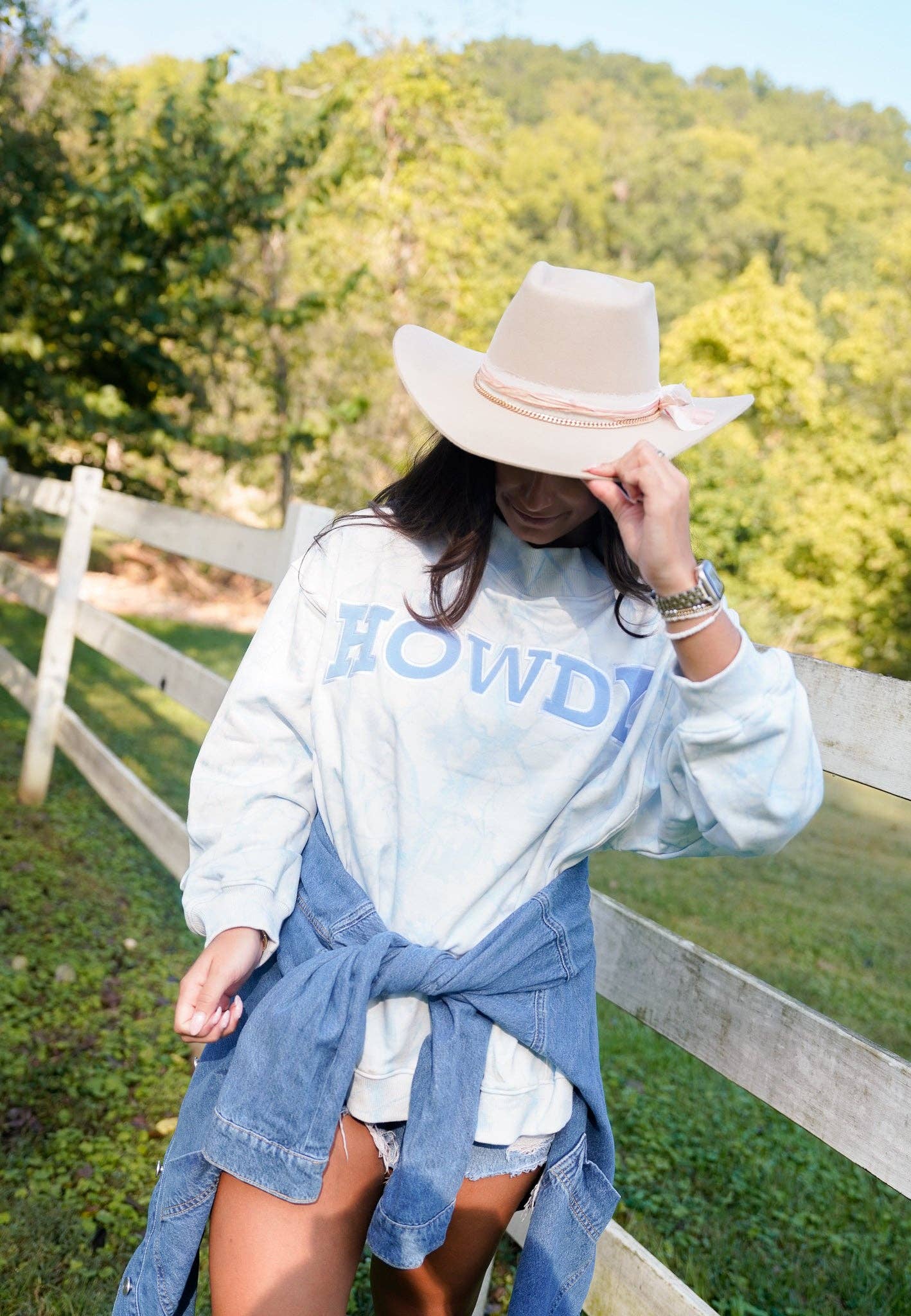 Howdy - Blue Camo Vintage Mock-Neck Sweatshirt