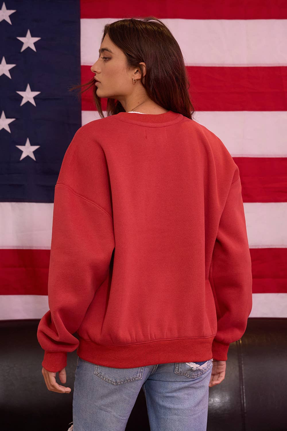 AMERICA Graphic Fleece Pullover Sweatshirt