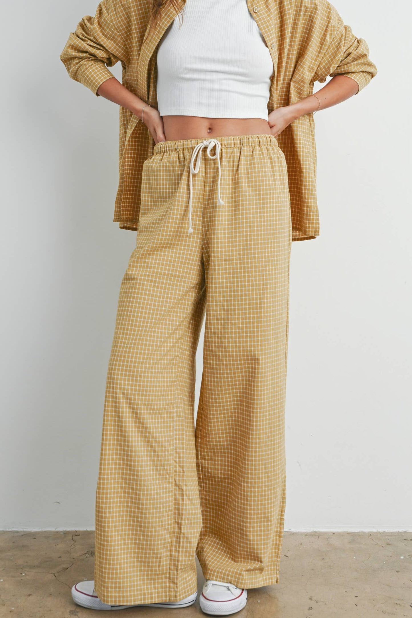 Olive Drawstring Checker Pants