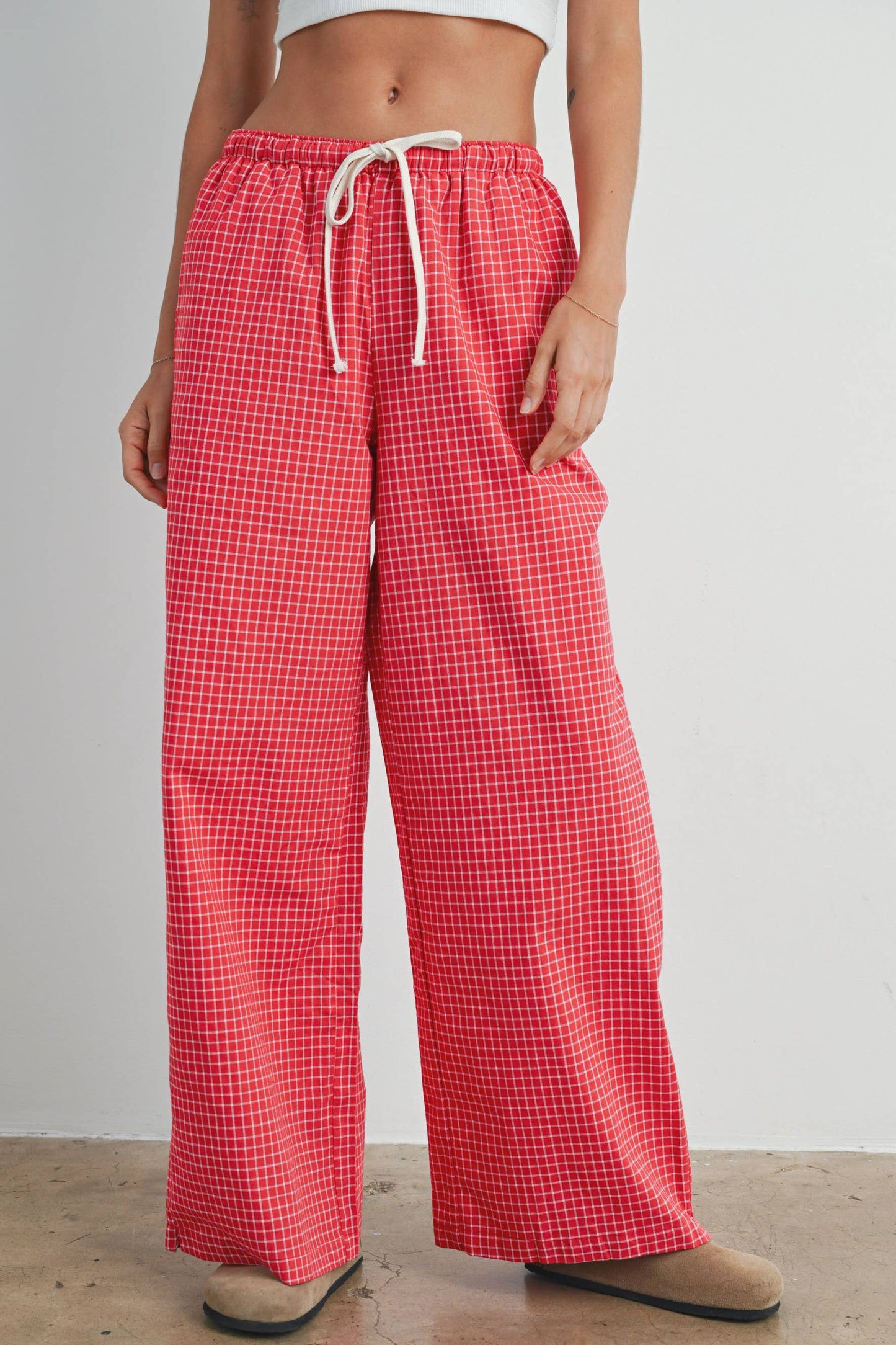 Olive Drawstring Checker Pants